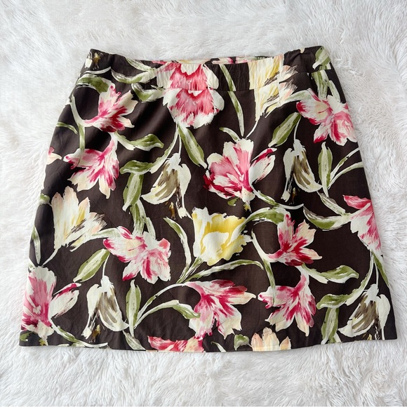 Talbots silk blend floral skirt brown pink and yellow Sz 24W - Picture 11 of 11